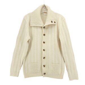 Vintage DRUMMOND Cream Wintuk Orlon Acrylic Cardigan Sweater Pockets LARGE